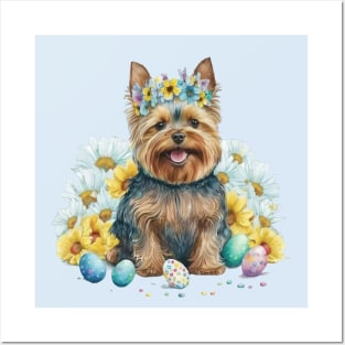 Cute Yorkshire Terrier Happy Easter Eggs Posters and Art